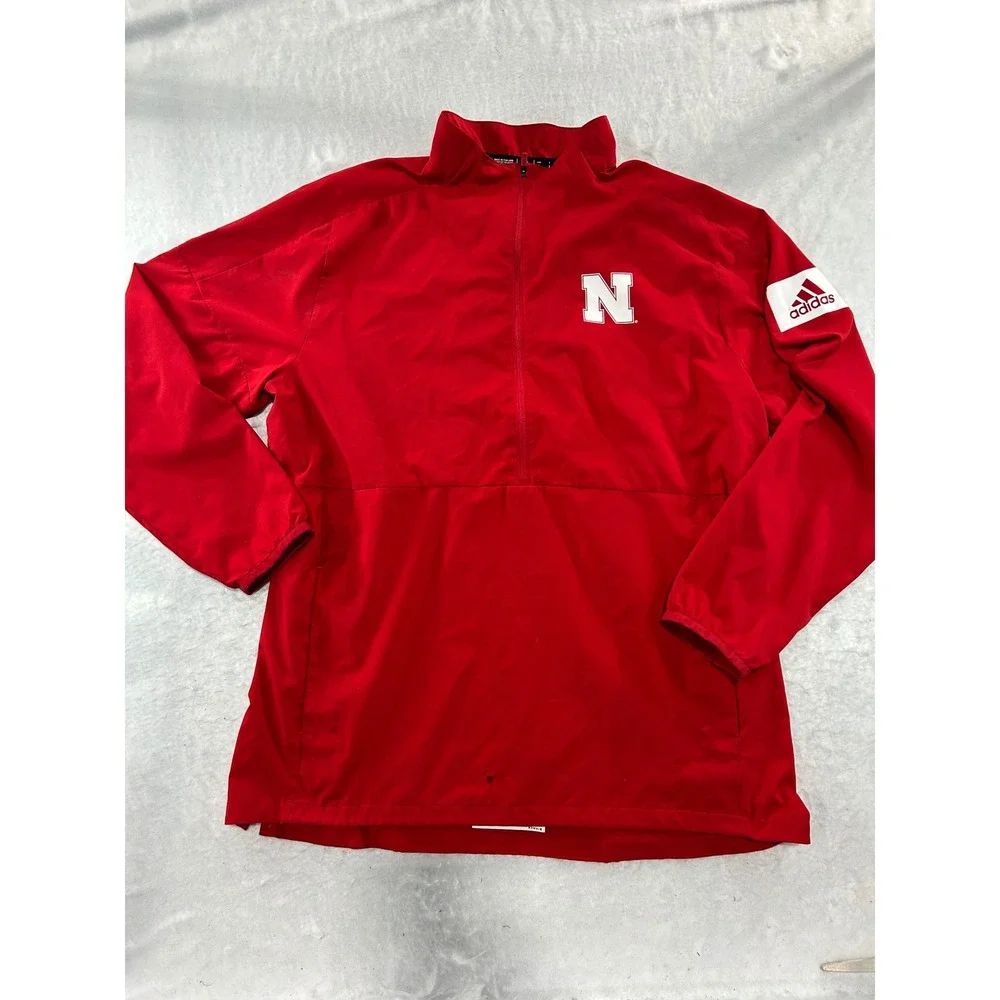 Adidas Nebraska Cornhuskers Mens Large Red Quarter Zip Windbreaker Pullover